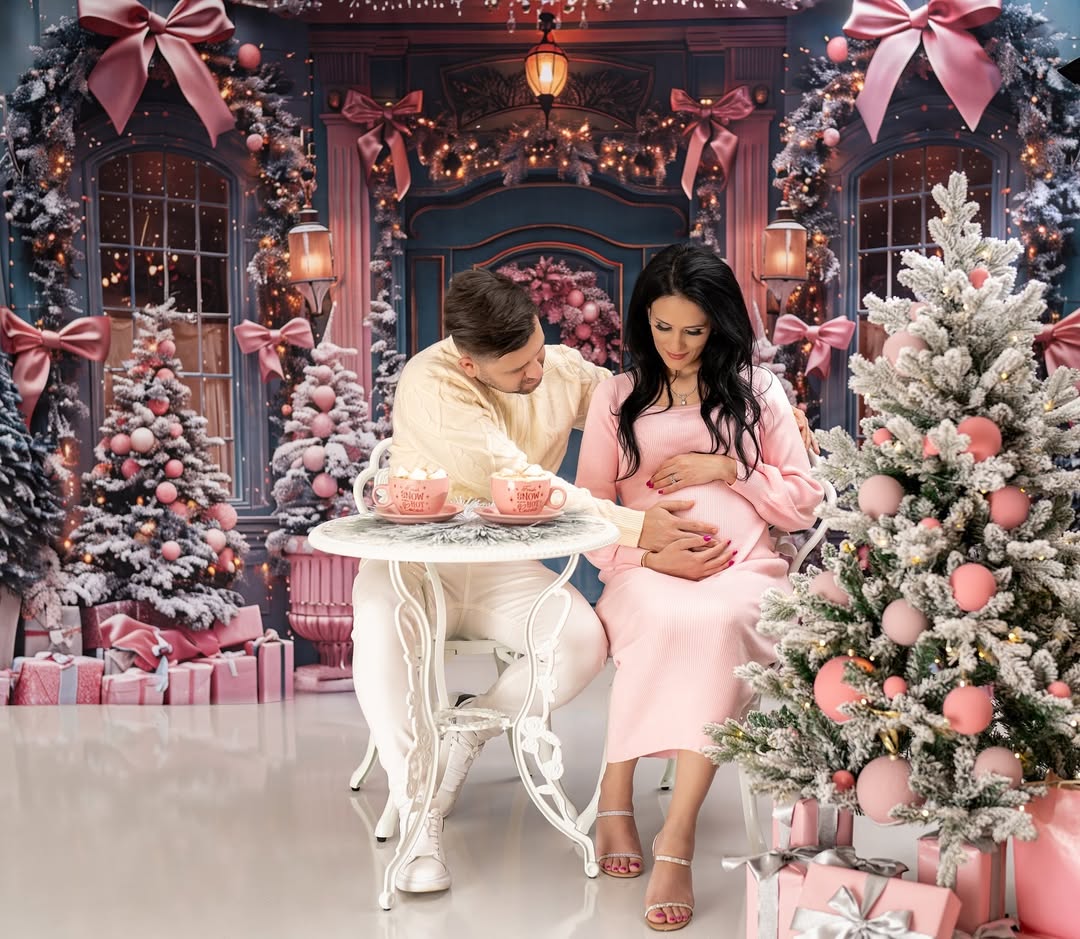 Christmas Elegant Pink Bow Door Decor Backdrop RR7-566