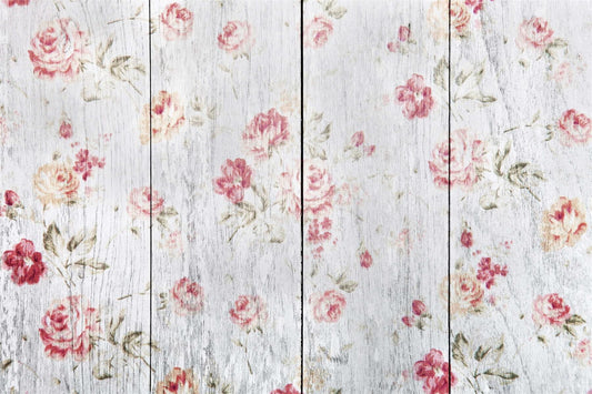 Elegant Red Floral Pattern White Wooden Rubber Floor Mat for Photography RM12-58
