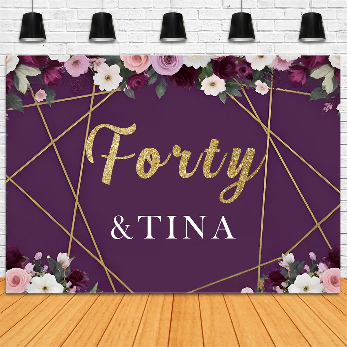 Purple Roses Studio Backdrop Personalized Backdrops Birthday Geometric Gold Purple Rose Backdrop RR