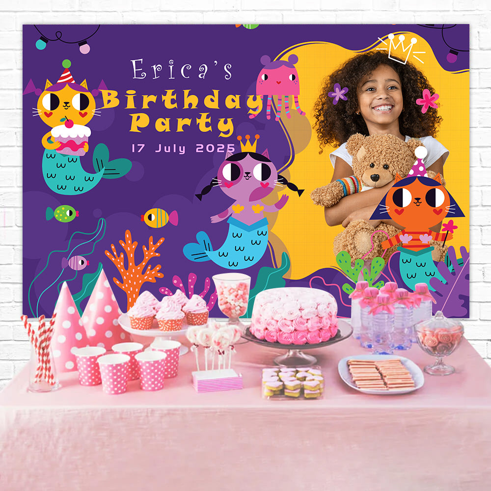 Custom Birthday Backdrops Colorful Ocean Mermaid Fun Backdrop RR1-45