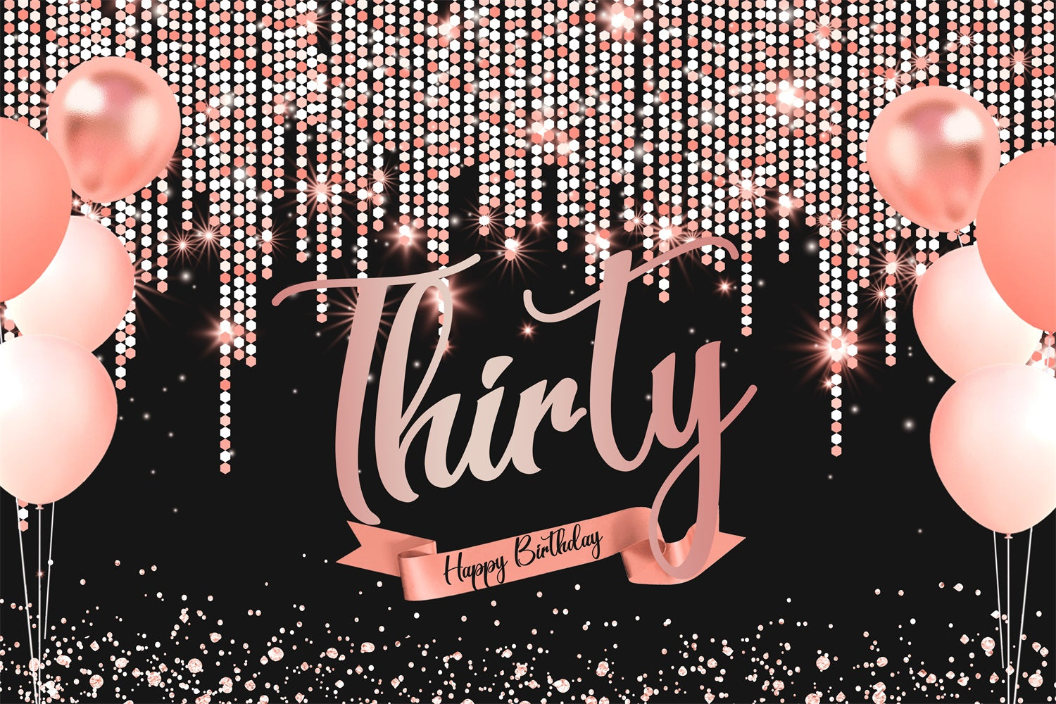 Customized Backdrop For Thirty Birthday Sparkling Balloons Backdrop RR