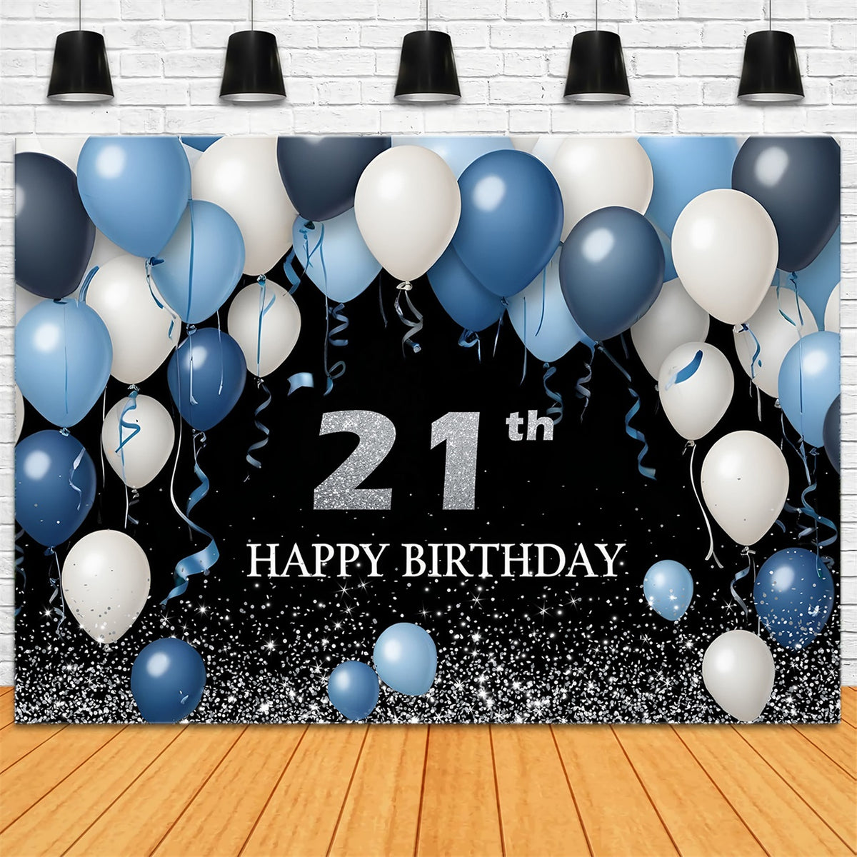 Blue Rr1 Personalized Birthday Backdrops Elegant 21st Blue Balloon Backdrop RR1