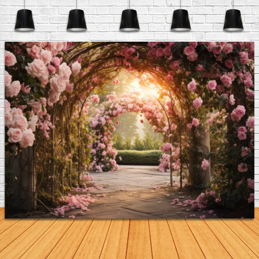 Spring Pink Rose Garden Arch Romantic Backdrop RR3-11 – Dbackdrop