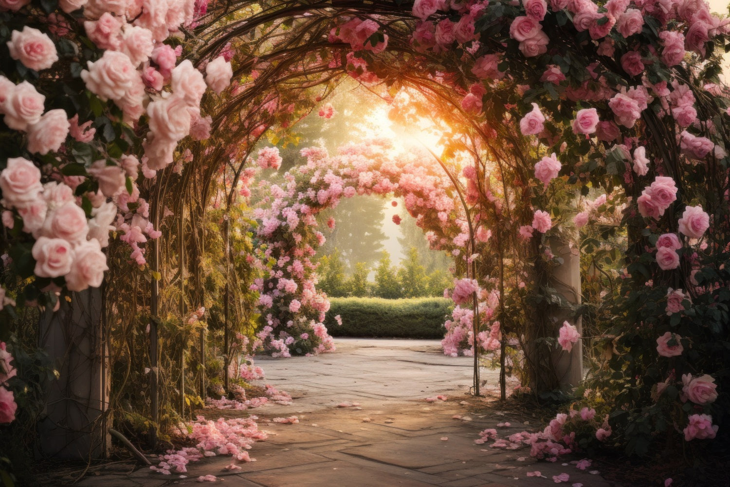 Spring Pink Rose Garden Arch Romantic Backdrop RR3-11 – Dbackdrop