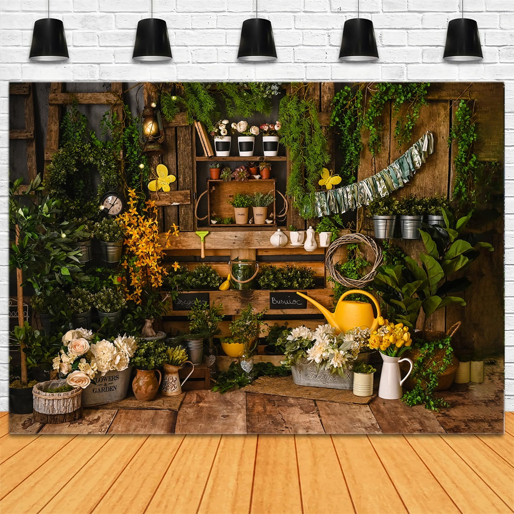 Spring Wooden Panel Greenery Potted Plant Gardening Style Backdrop RR3 ...