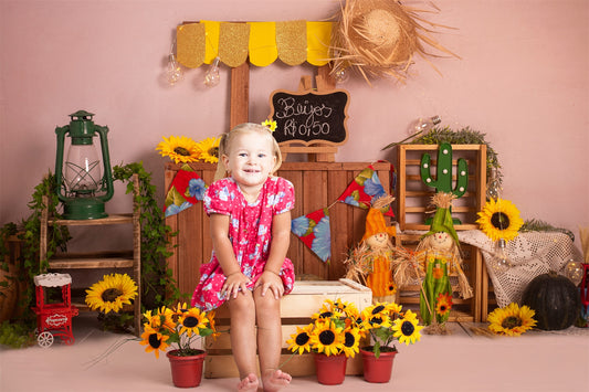 Summer Powder Wall Sunflower Sale Booth Backdrop RR3-26