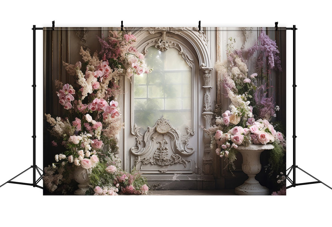 DBackdrop Pink Butterfly Orchid Eustoma Vintage Door Backdrop RR3-34