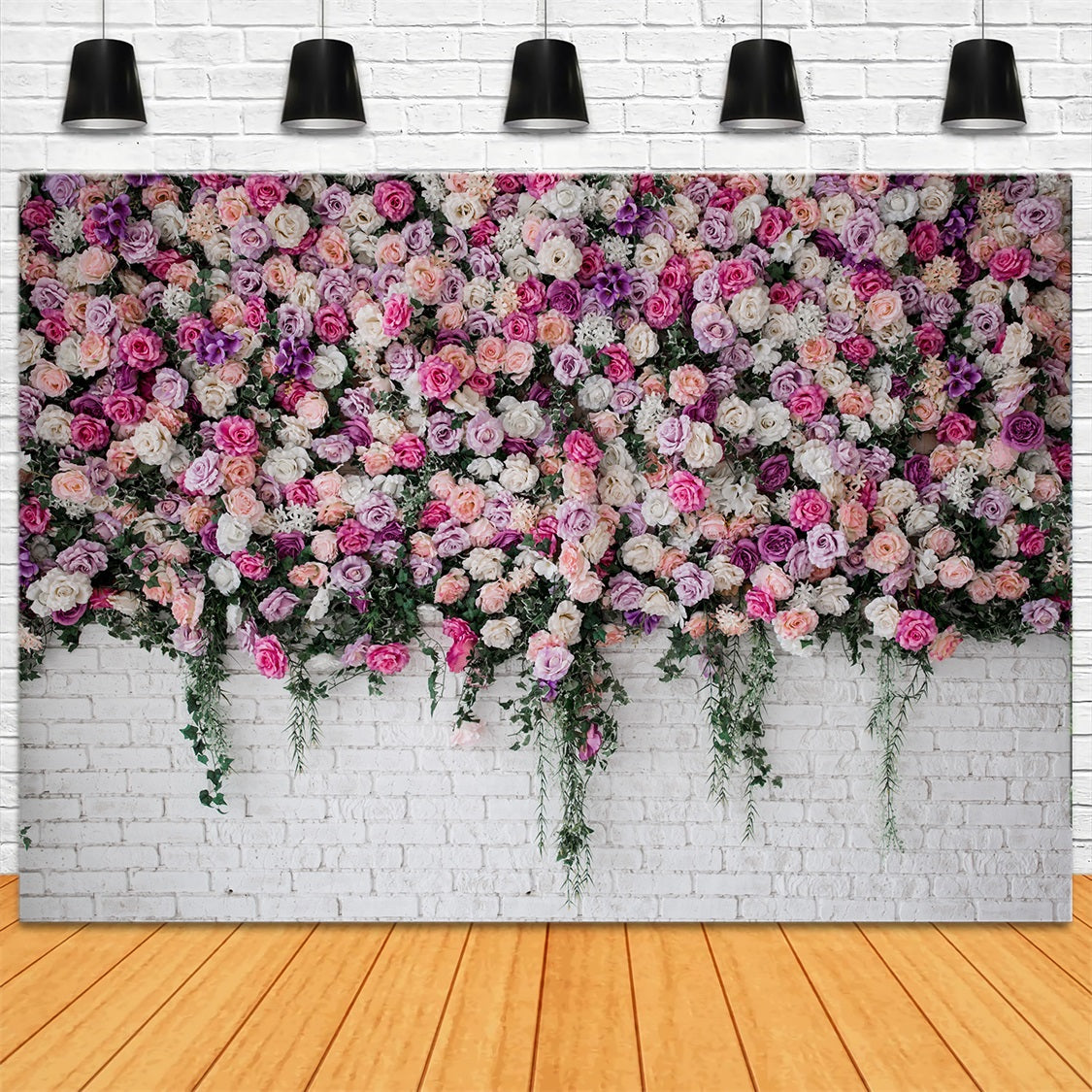 DBackdrop Colorful Rose White Brick Wall Backdrop RR3-35