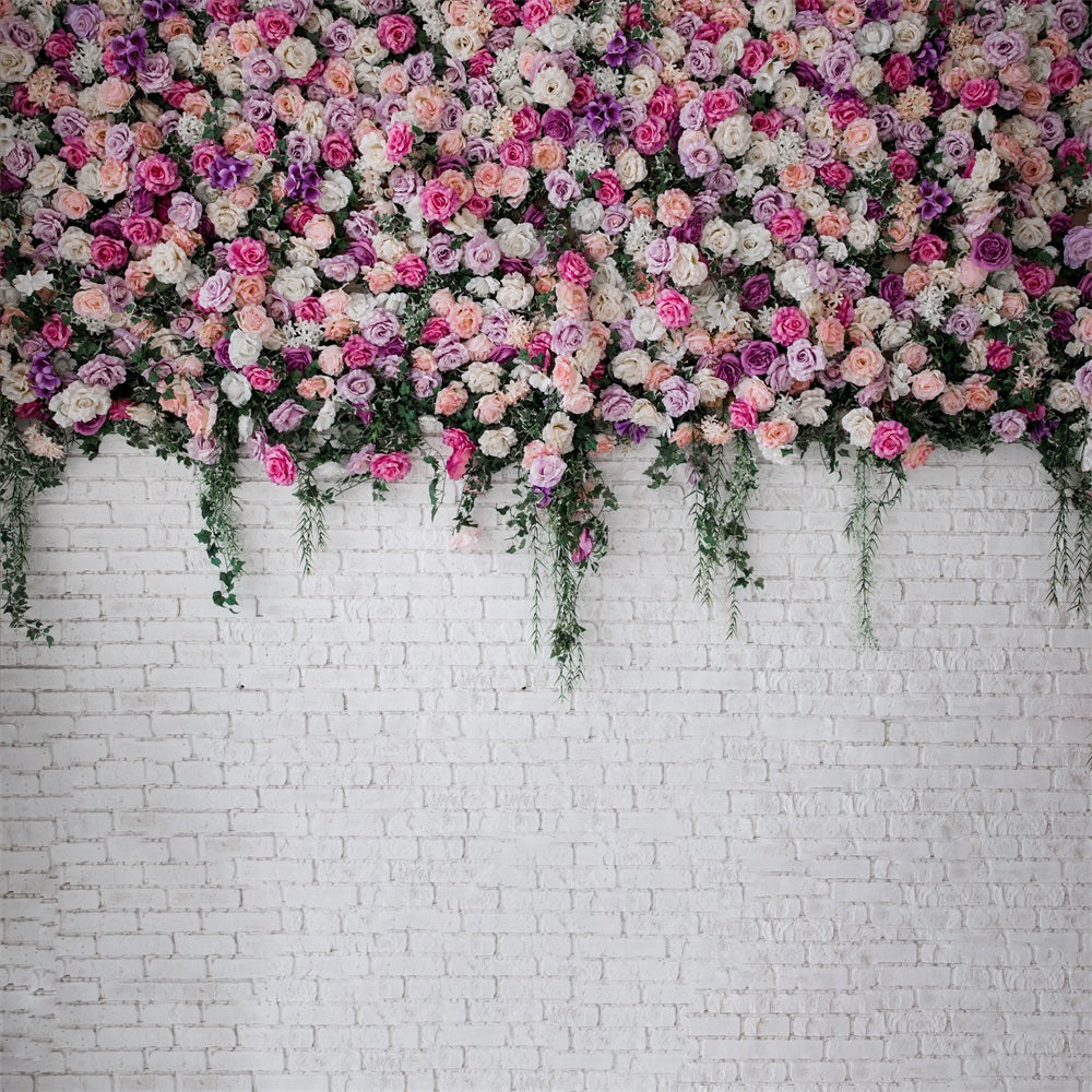 DBackdrop Colorful Rose White Brick Wall Backdrop RR3-35