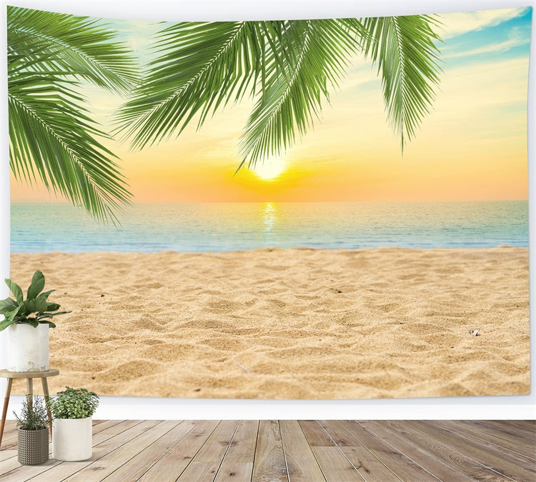 DBackdrop Summer Seaside Beach Coconut Tree Sunset Backdrop RR3-42