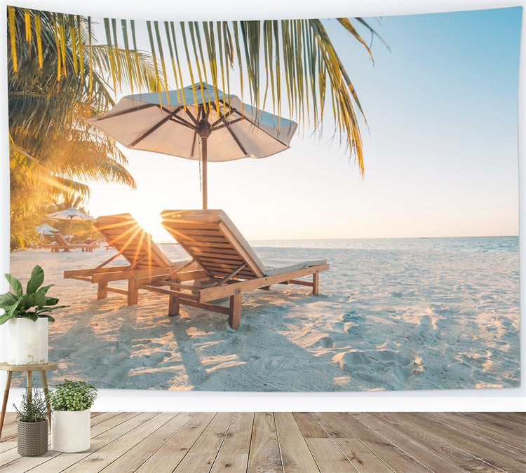 DBackdrop Summer Seaside Fine Soft Beach Coconut Tree Chaise Lounge Backdrop RR3-43