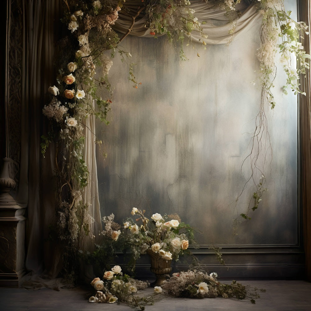 DBackdrop Nostalgic Style Rose Decorative Gray Tone Vintage Wall Backd ...