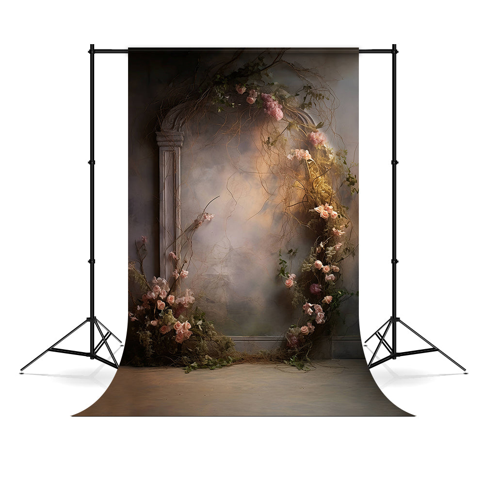 DBackdrop Abstract Pink Roses Around Arched Door Frame Vintage Wall Backdrop RR4-06