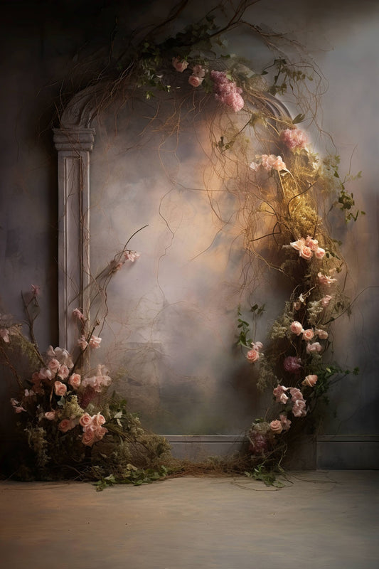 DBackdrop Abstract Pink Roses Around Arched Door Frame Vintage Wall Backdrop RR4-06