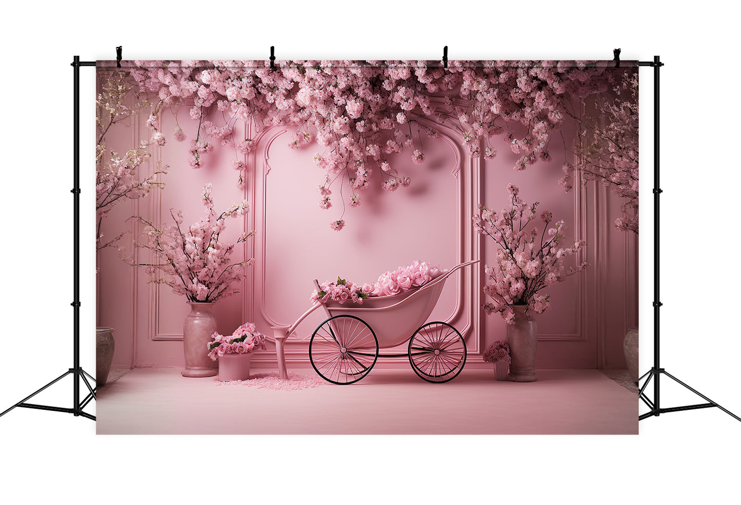 DBackdrop Pink Vintage Wall Cherry Blossom Rose Trolley Element Backdrop RR4-11