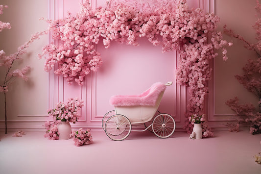 DBackdrop Pink Classic Wall Cherry Blossom Rose Trolley Element Backdrop RR4-12