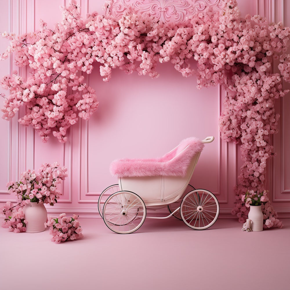 DBackdrop Pink Classic Wall Cherry Blossom Rose Trolley Element Backdrop RR4-12