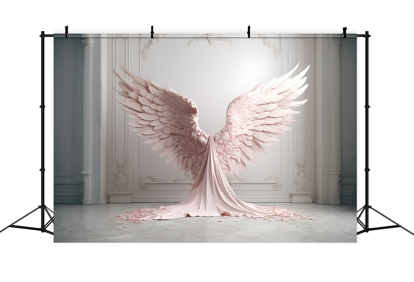DBackdrop White Vintage Wall Pink Elegant Angel Wings Backdrop RR4-18