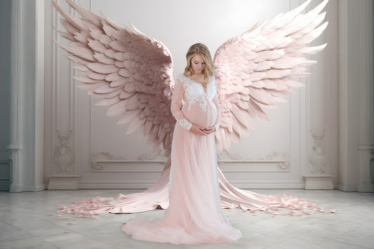 DBackdrop White Vintage Wall Pink Elegant Angel Wings Backdrop RR4-18
