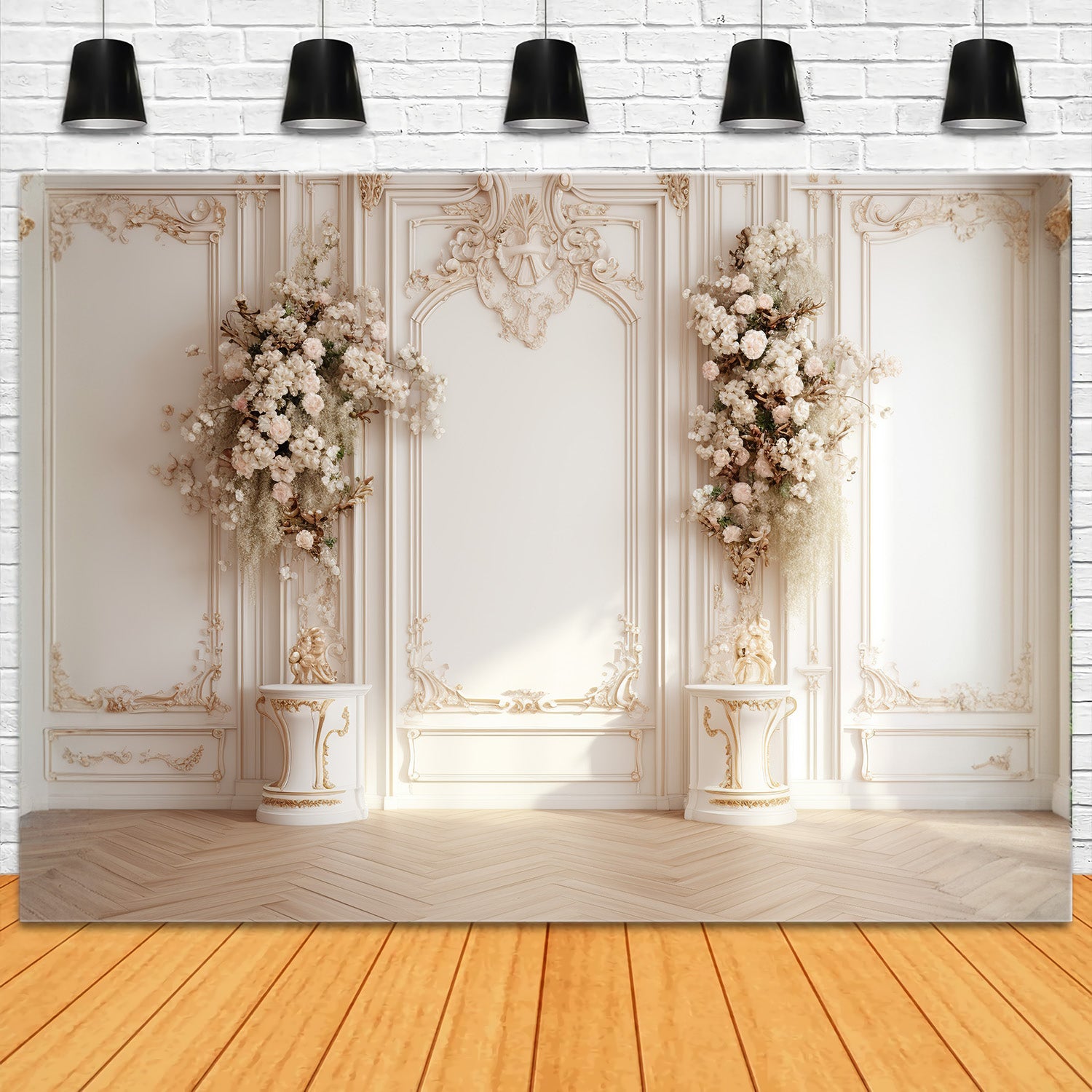 DBackdrop White Classic Vintage Wall Fresh Floral Embellished Backdrop ...