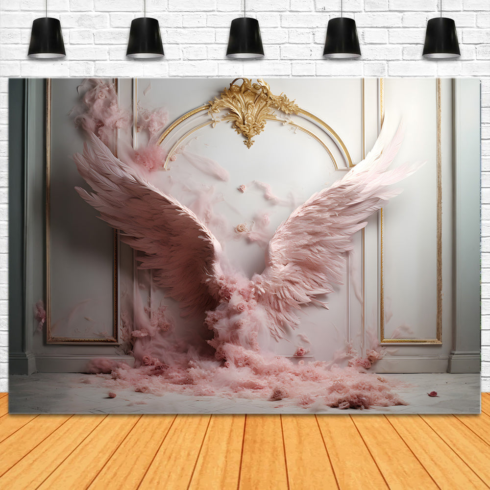 DBackdrop Classic Vintage Wall Metal Decorative Pink Wings Backdrop RR