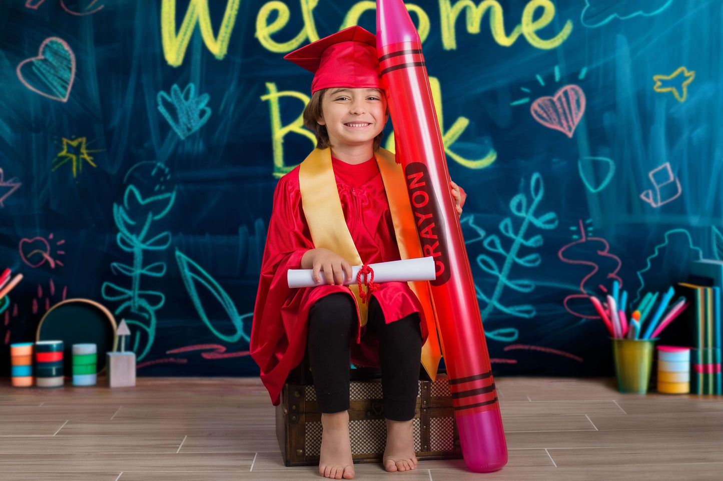 Back to School Colored Chalk Drawing Backdrop RR6-39 – Dbackdrop