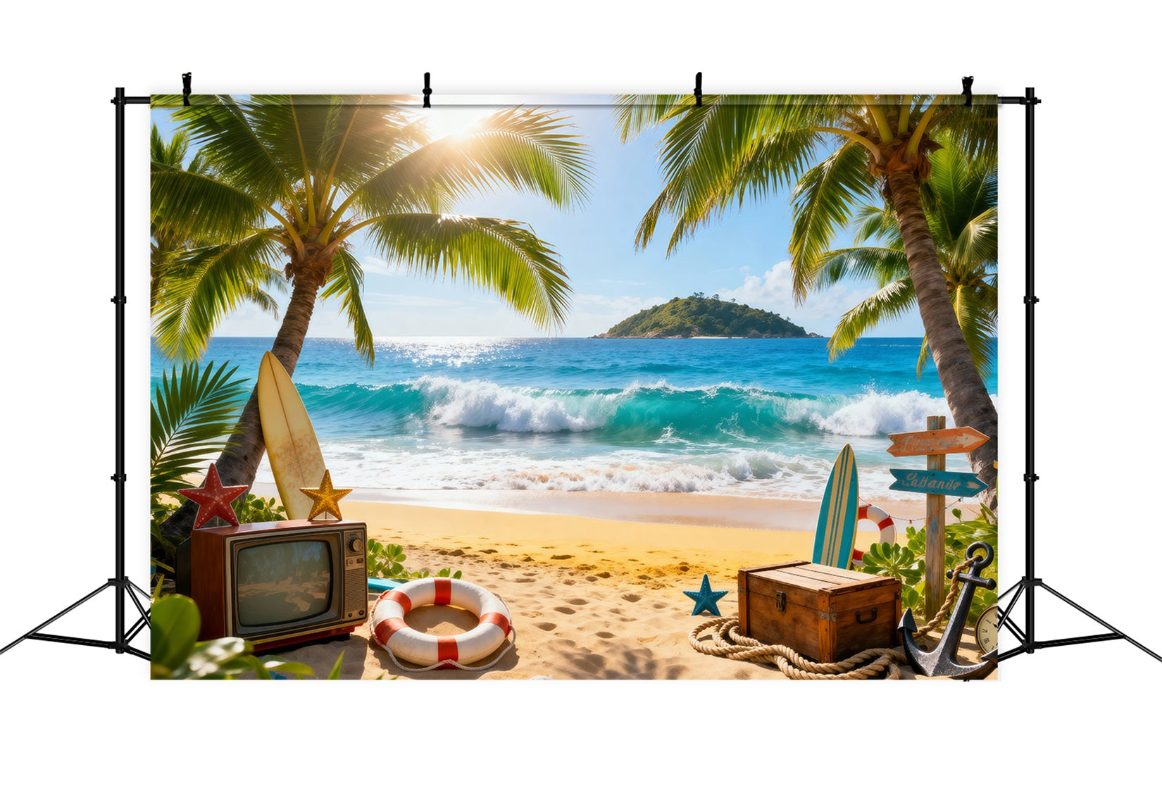 Beach Backdrop Ideas Tropical Ocean Fun Vibes Summer Theme Backdrop Ideas RR61-13