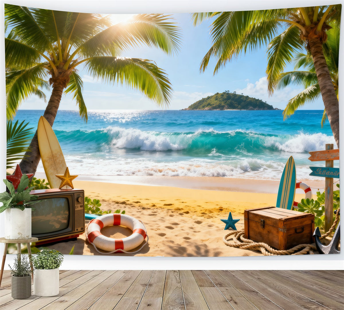 Beach Backdrop Ideas Tropical Ocean Fun Vibes Summer Theme Backdrop Ideas RR61-13