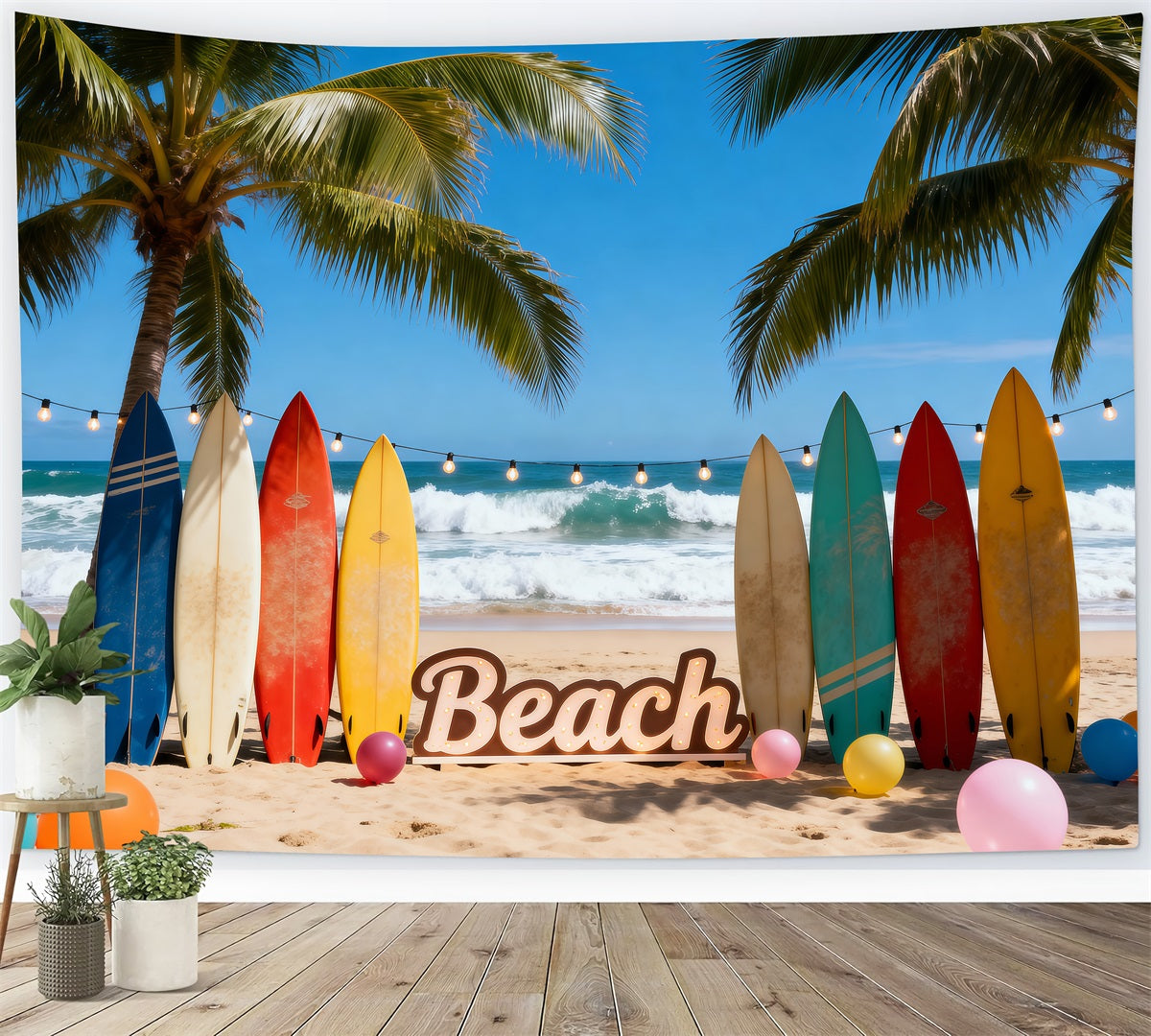 Hawaii Beach Backdrop Colorful Surfboards Balloons Fun Summer Backdrop Ideas RR61-20