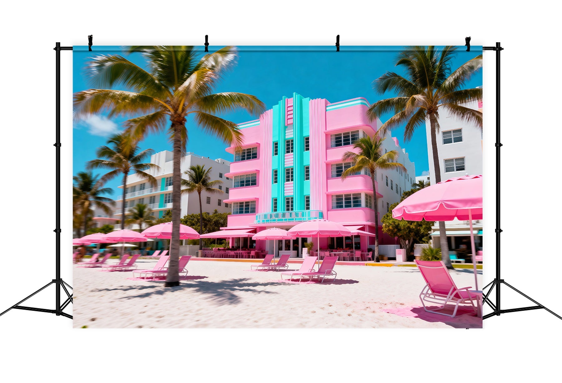 Beach Backdrops Pink Hotel Umbrella Retreat Summer Photo Backdrop RR61-3