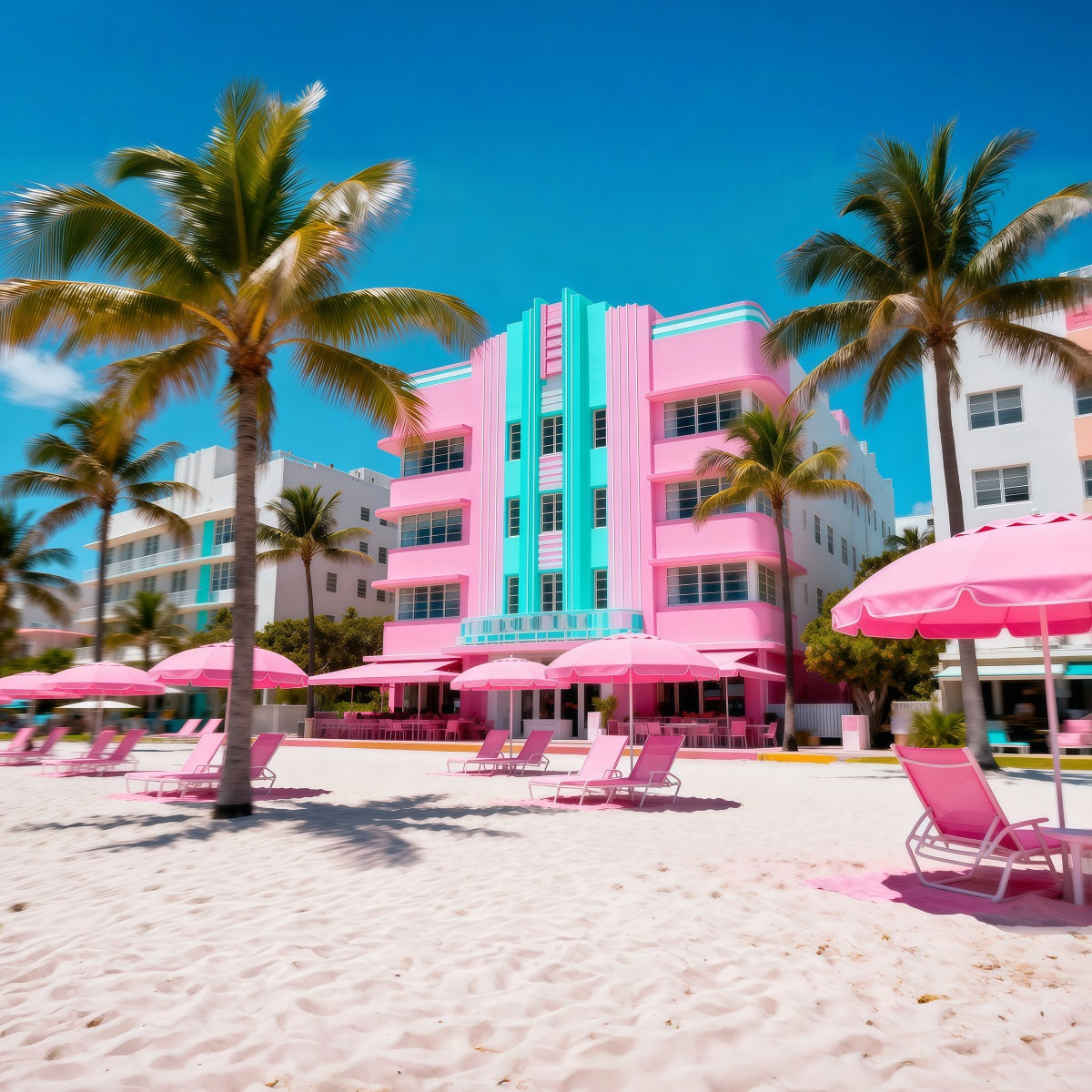Beach Backdrops Pink Hotel Umbrella Retreat Summer Photo Backdrop RR61-3