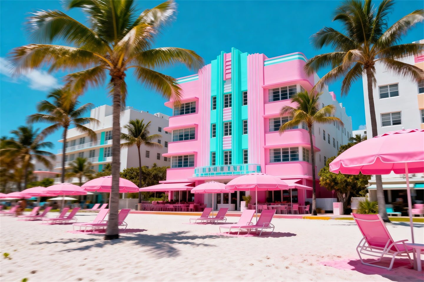 Beach Backdrops Pink Hotel Umbrella Retreat Summer Photo Backdrop RR61-3