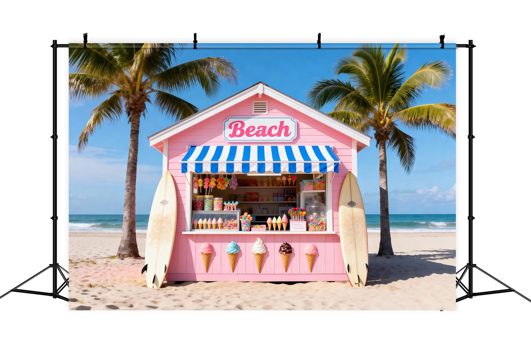 Beach Backdrop For Photos Pink Ice Cream Hut Summer Backdrop Ideas RR61-4