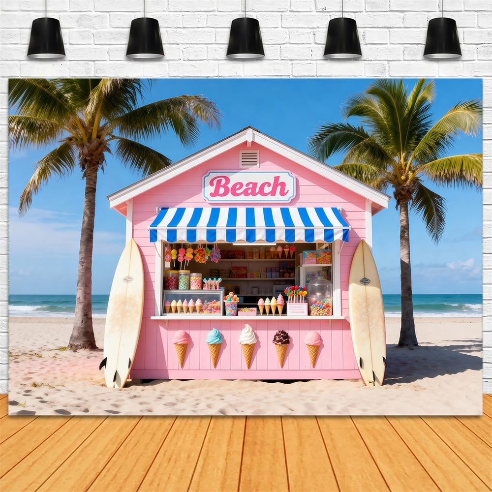 Beach Backdrop For Photos Pink Ice Cream Hut Summer Backdrop Ideas RR6