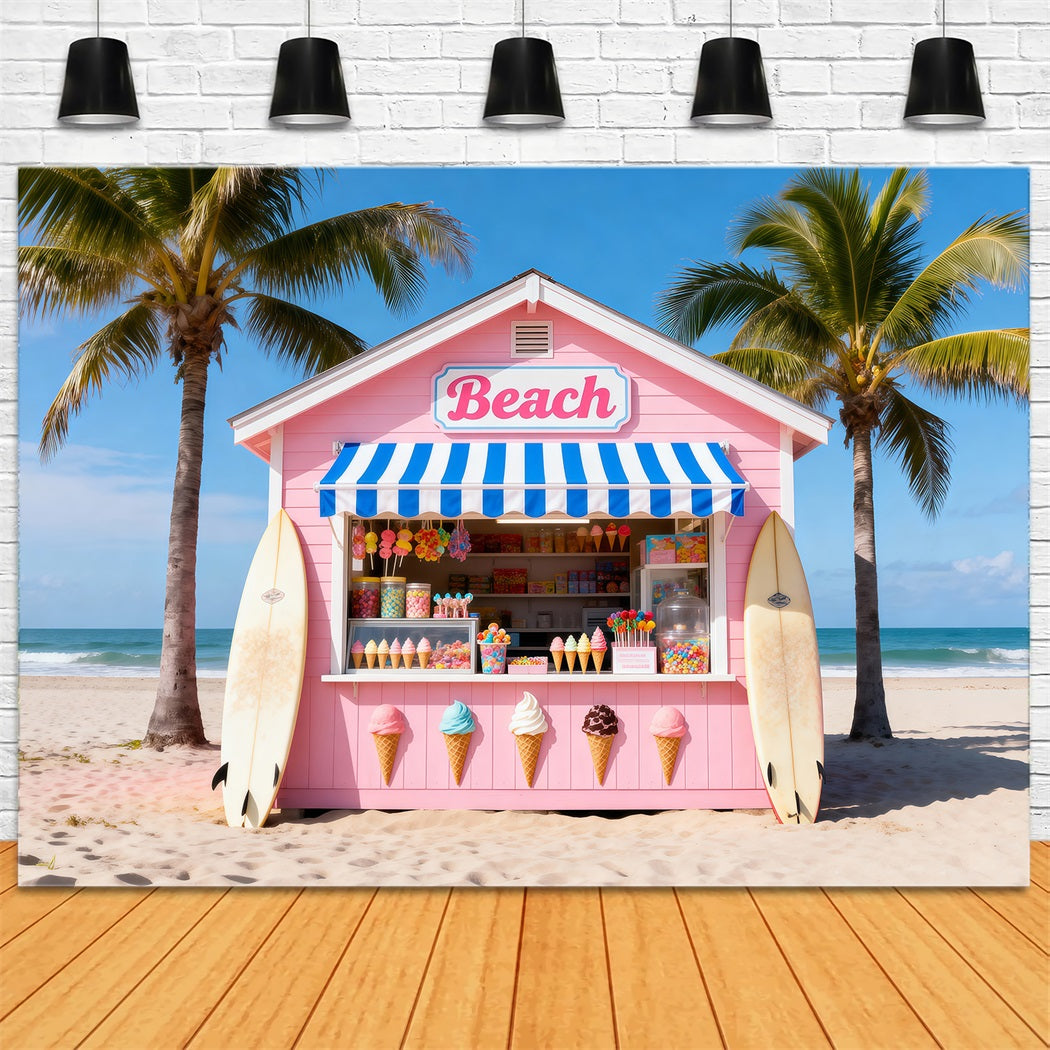 Beach Backdrop For Photos Pink Ice Cream Hut Summer Backdrop Ideas RR61-4