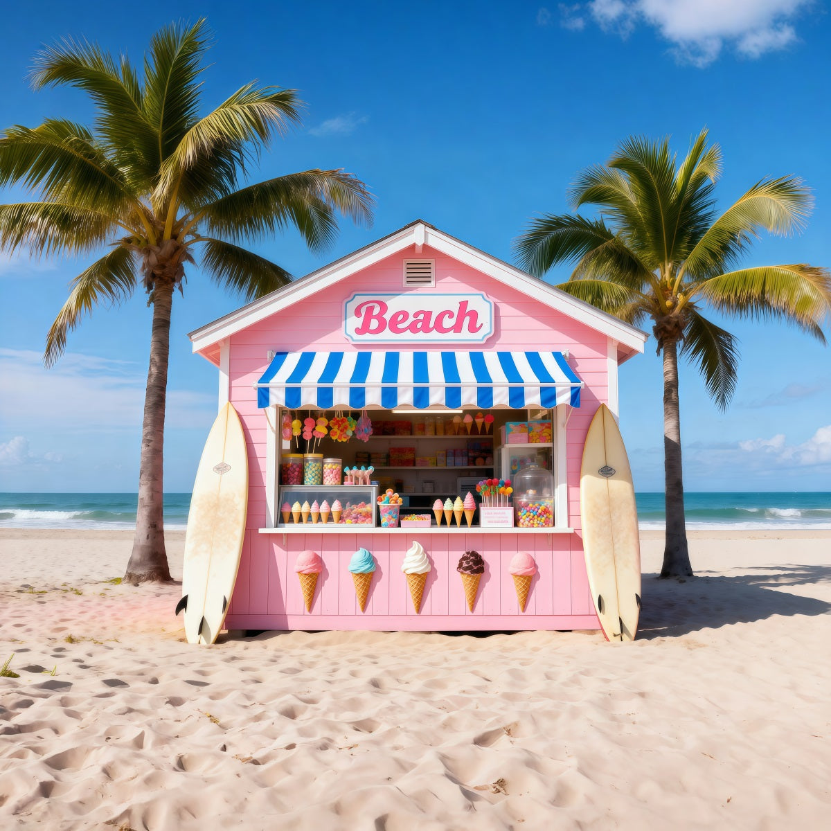 Beach Backdrop For Photos Pink Ice Cream Hut Summer Backdrop Ideas RR61-4