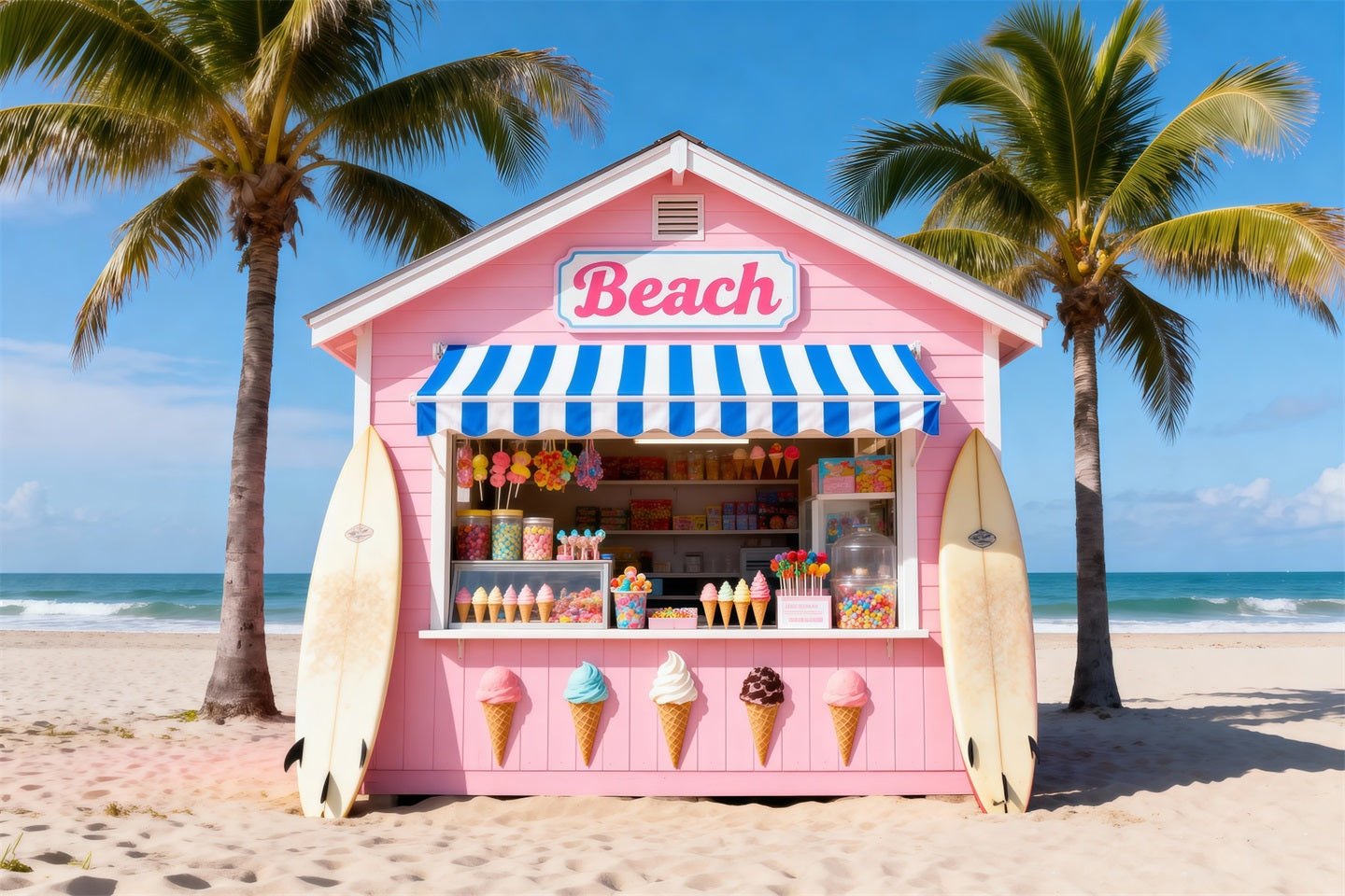 Beach Backdrop For Photos Pink Ice Cream Hut Summer Backdrop Ideas RR61-4