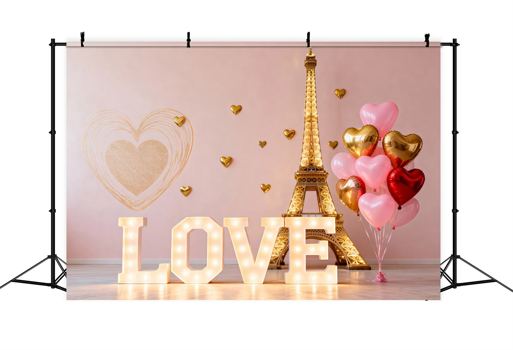 Paris Photography Backdrop Love Balloon Heart Valentine Eiffel Tower Backdrops RR61-45