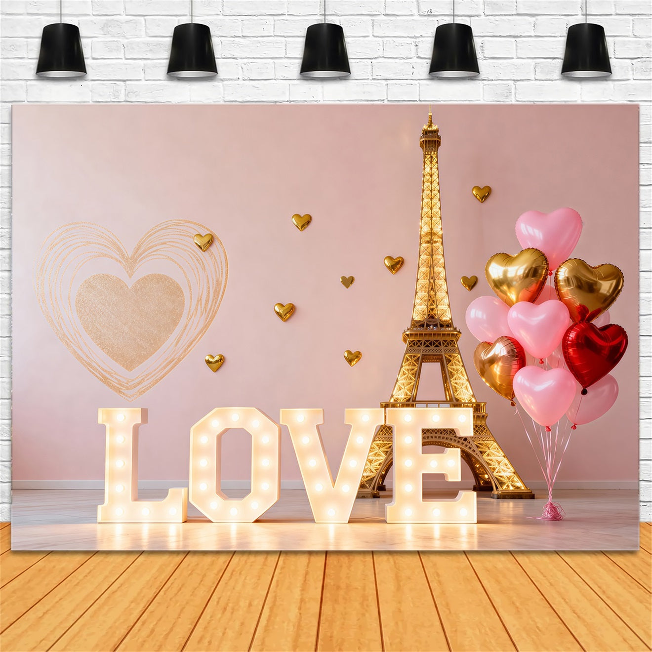 Paris Photography Backdrop Love Balloon Heart Valentine Eiffel Tower Backdrops RR61-45