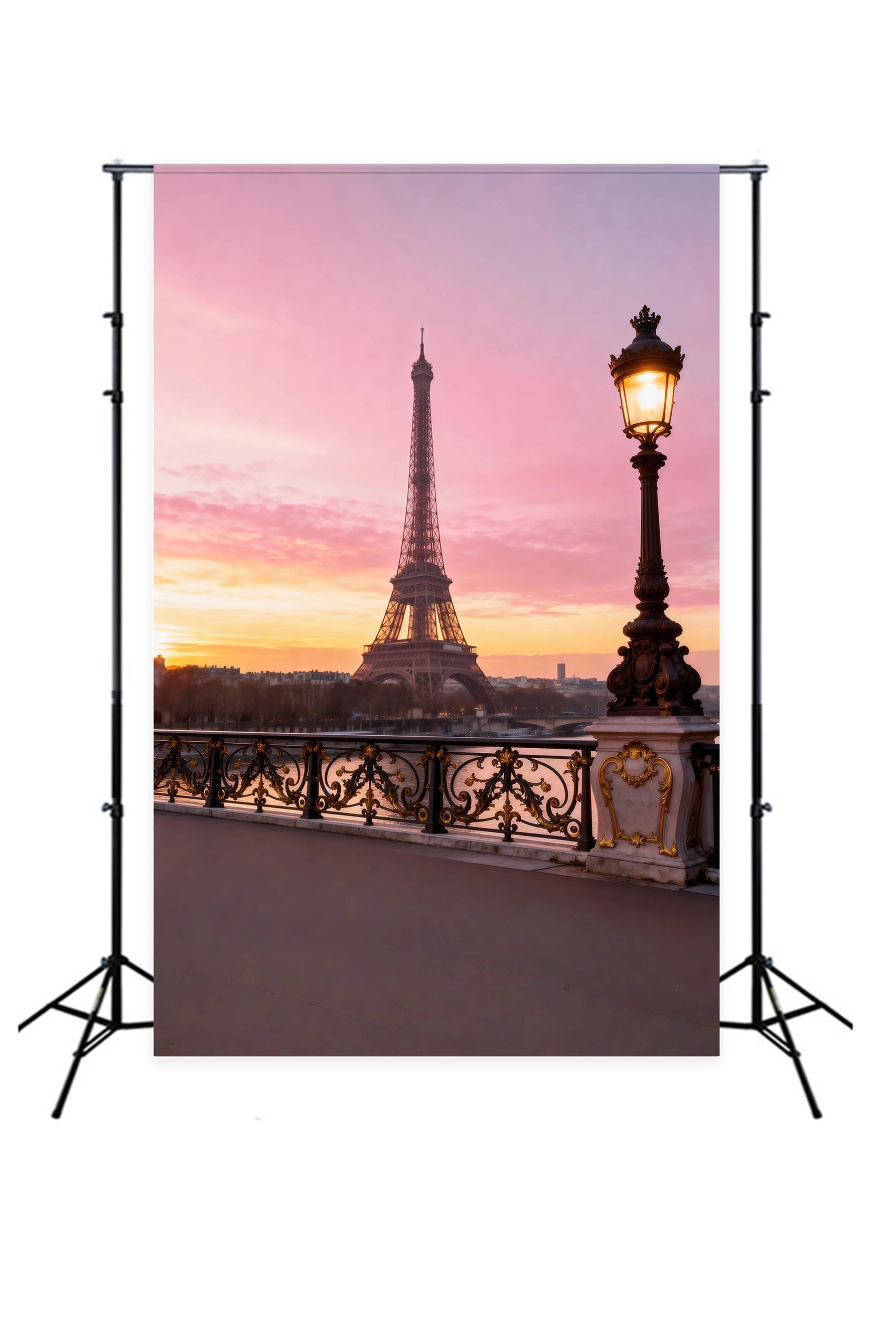 Paris Photo Backdrops Sunset Lamp Bridge Romance Eiffel Tower Photo Backdrop RR61-47