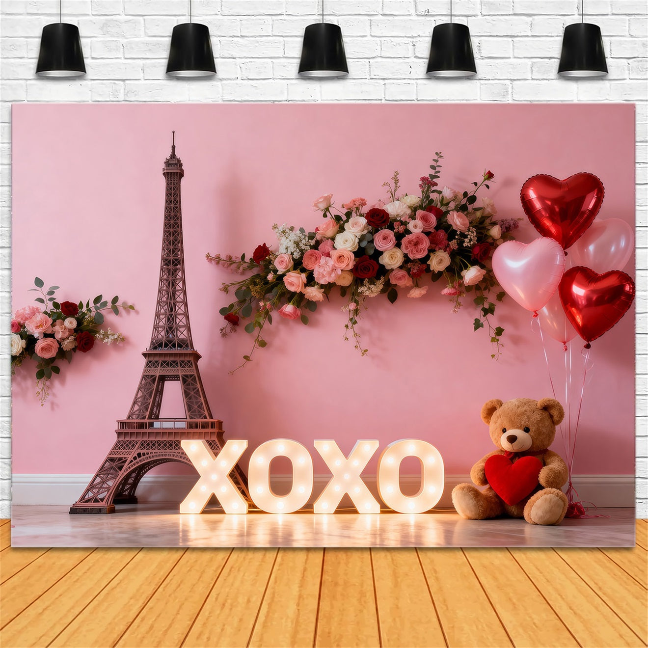 Paris Theme Backdrop Ideas XOXO Floral Valentine Display Eiffel Tower Backdrops RR61-49