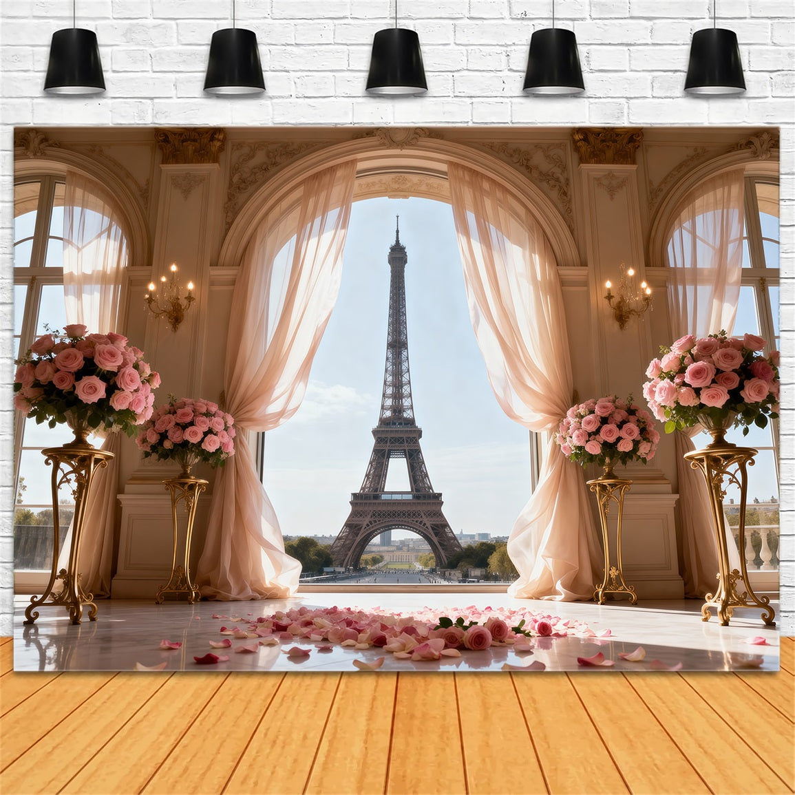 Paris Themed Photo Backdrop Palace Window Rose Ceremony Eiffel Tower Photography Backdrop RR61-50