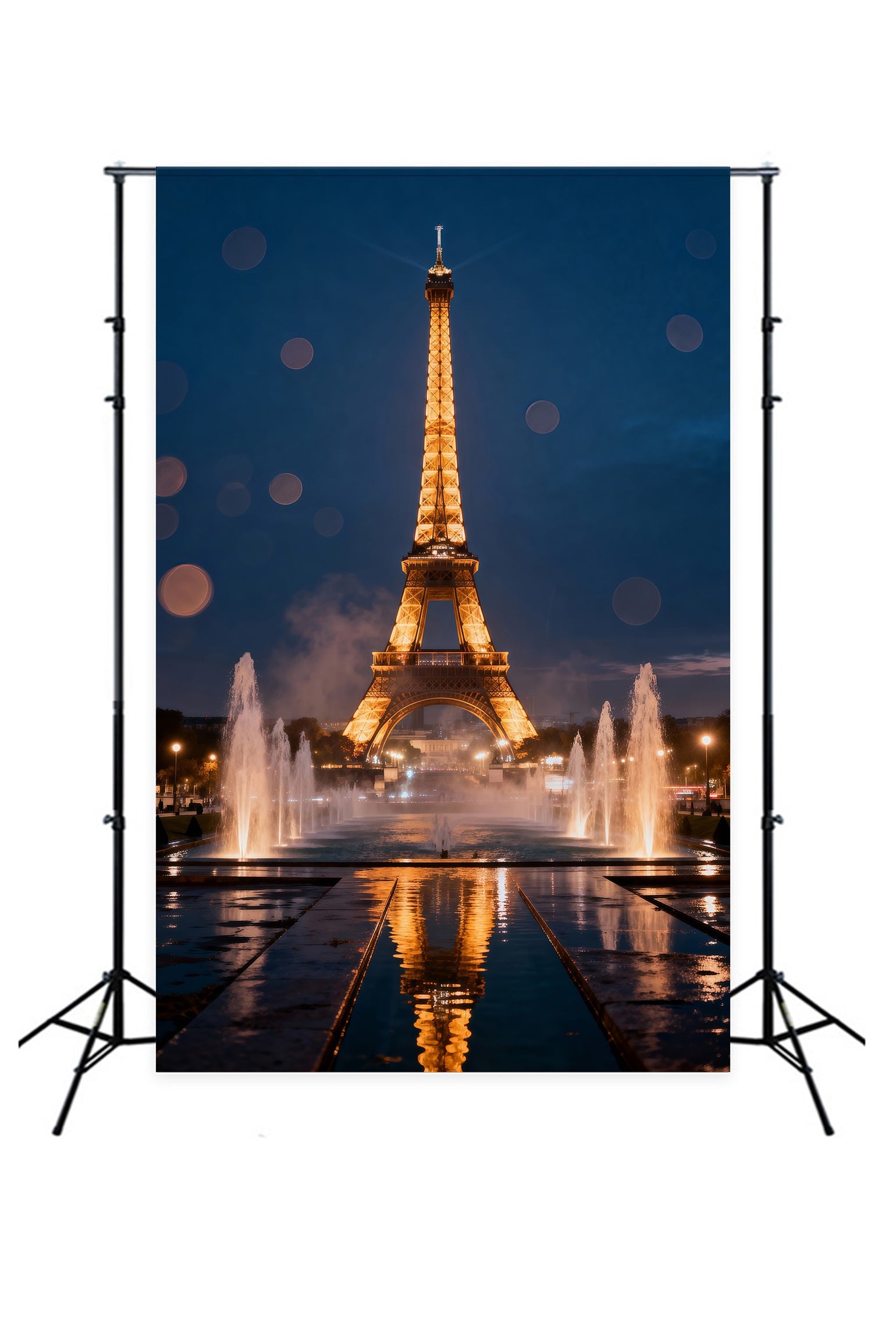 Paris Photo Backdrop Midnight Fountain Golden Reflection Eiffel Tower Backdrops RR61-58
