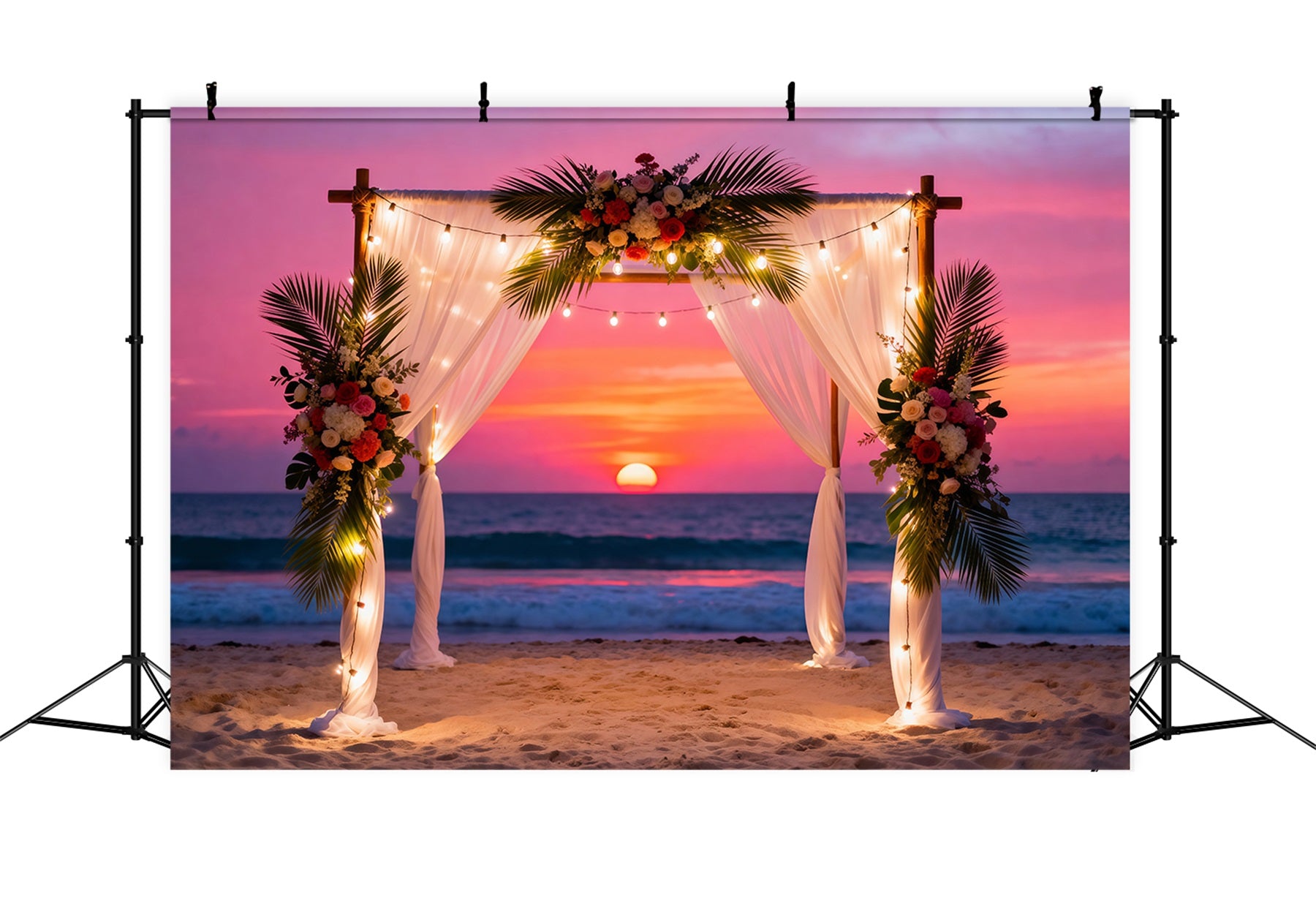 Sunset Beach Backdrop Wedding Flower Arch Curtains Summer Photo Booth Backdrop RR61-6