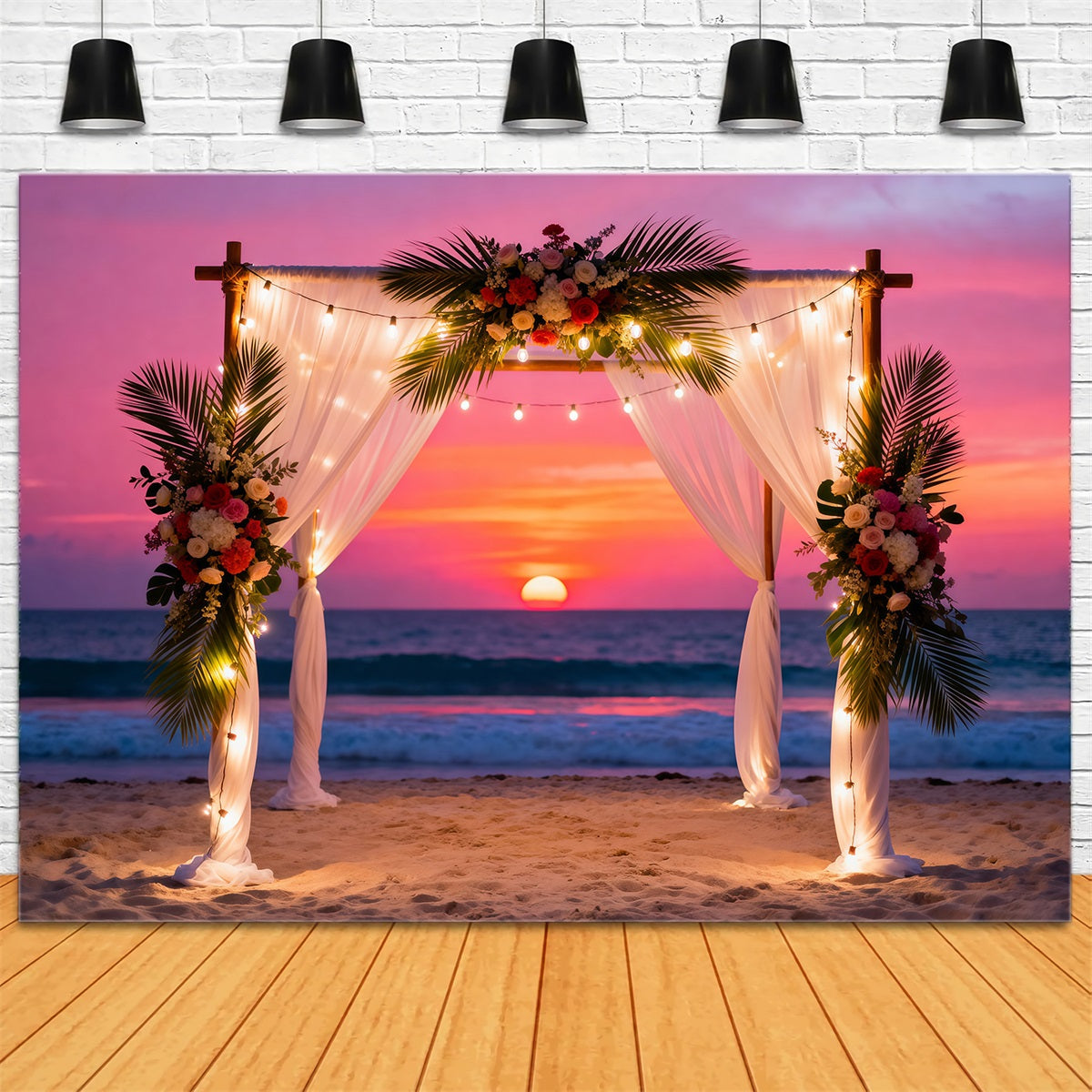Sunset Beach Backdrop Wedding Flower Arch Curtains Summer Photo Booth Backdrop RR61-6