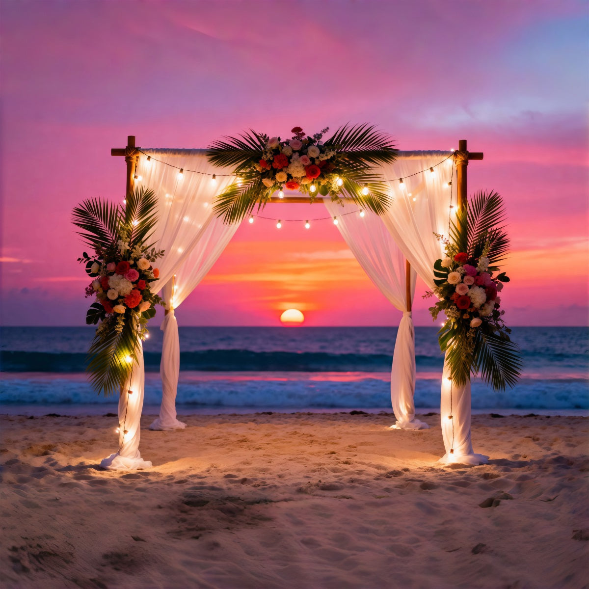 Sunset Beach Backdrop Wedding Flower Arch Curtains Summer Photo Booth Backdrop RR61-6