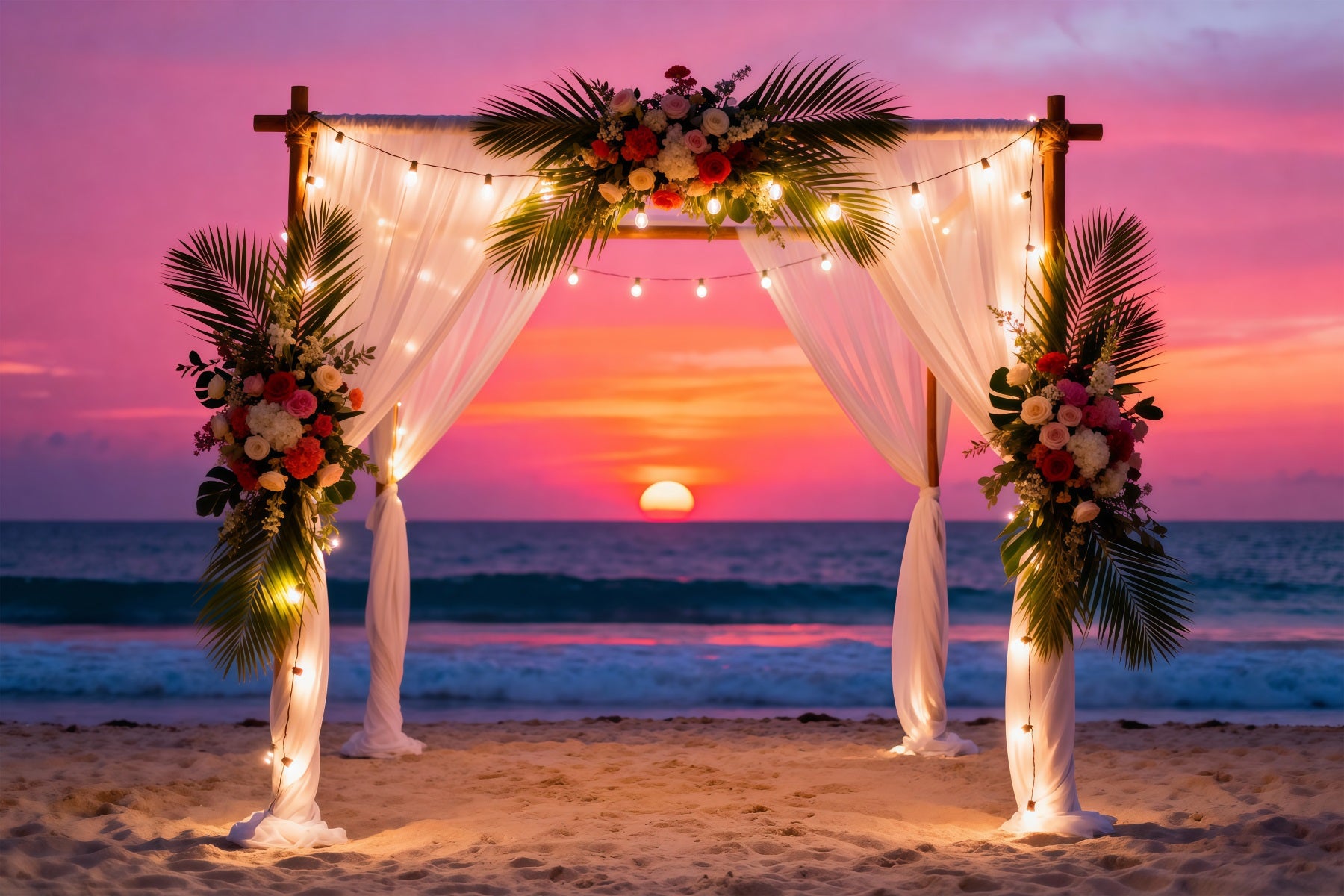 Sunset Beach Backdrop Wedding Flower Arch Curtains Summer Photo Booth Backdrop RR61-6