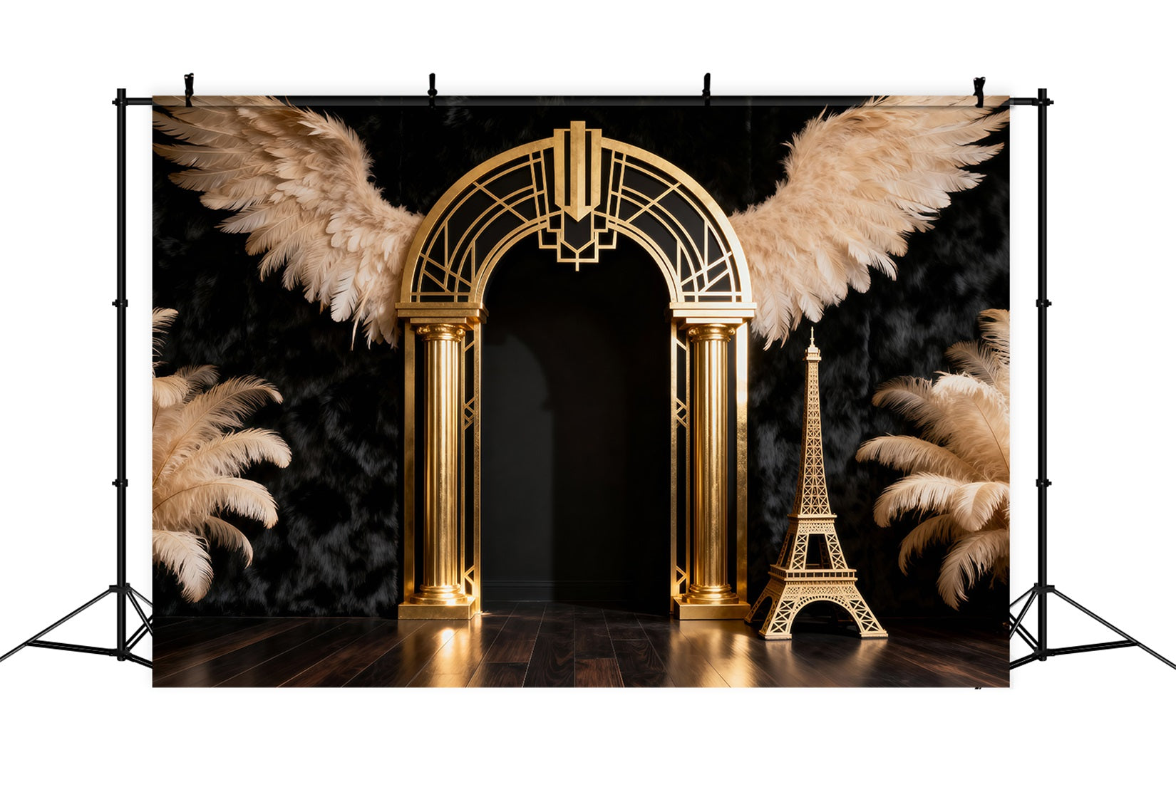 Paris Backdrops Golden Feather Art Arch Eiffel Tower Photography Backdrop RR61-60