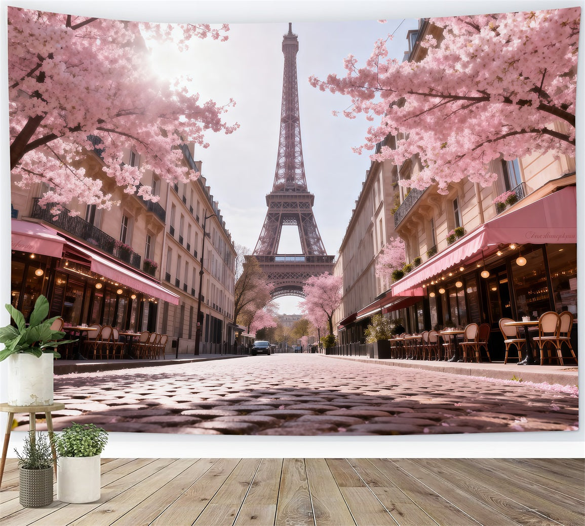 Paris Backdrop For Pictures Blossom Cafe Street Morning Eiffel Tower Paris Backdrop RR61-61