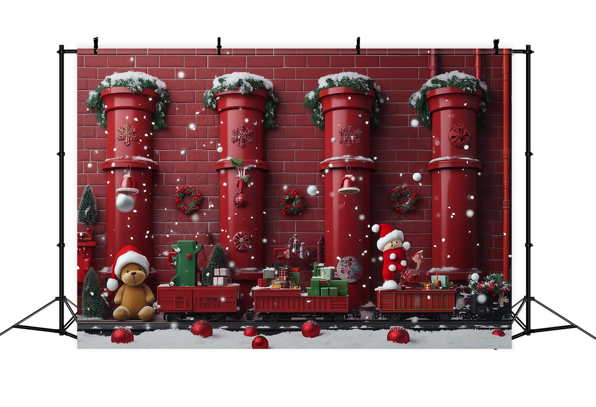 Christmas Backdrop Red Pipe Toy Train Christmas Backdrops Photography RR610-102